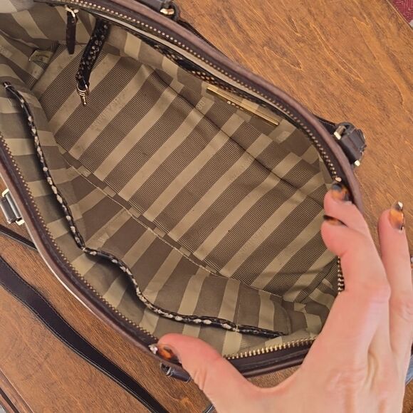 Brahmin | Mini Asher Brown Tyndal Snake Lizard Smooth Leather Satchel - Picture 10 of 16